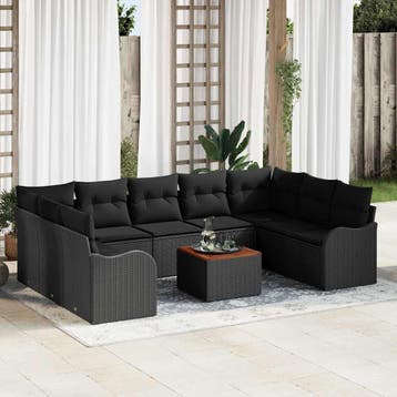 vidaXL Tuinbank Set 10 st Zwart poly rattan, Verzenden