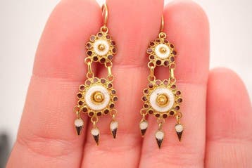 Boucles doreilles - 19,2 carats Or jaune - émail, Nieuw