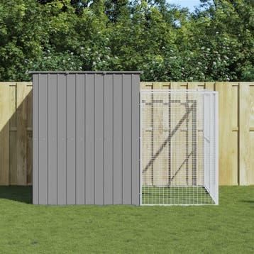 vidaXL Hondenhok met ren 214x253x181 cm staal lichtgrijs, Dieren en Toebehoren, Hondenhokken, Verzenden, Nieuw