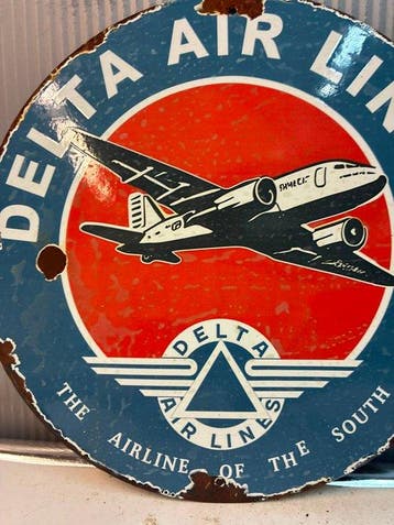 Delta Air Lines – Klassiek Vliegtuig – Rond emaille