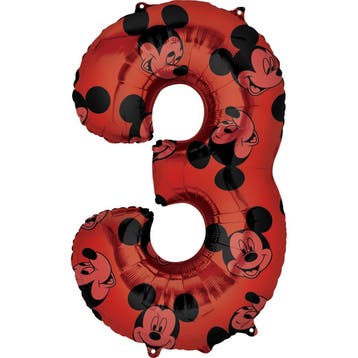 Mickey Mouse Helium Ballon Cijfer 3 66cm leeg, Verzenden