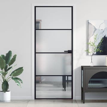 vidaXL Binnendeur smal 83x201,5 cm gehard glas en aluminium, Doe-het-zelf en Bouw, Deuren en Vliegenramen, Verzenden