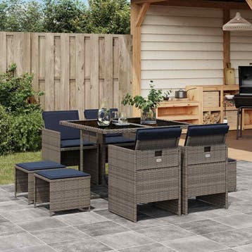 vidaXL 9-delige tuinset met kussens, grijs polyrotan, Verzenden, Tuinset