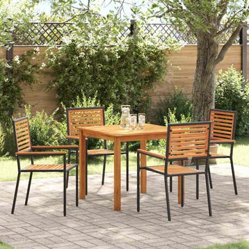 vidaXL Tuin Eettafel Set 5 st Zwart Massief Acacia Hout, Verzenden, Nieuw