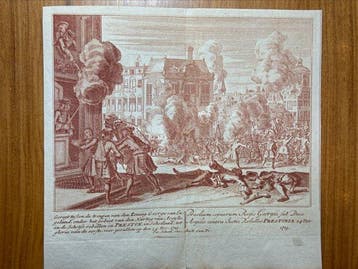 Peter Schenk - 2 antique red-toned copper engravings / Birth