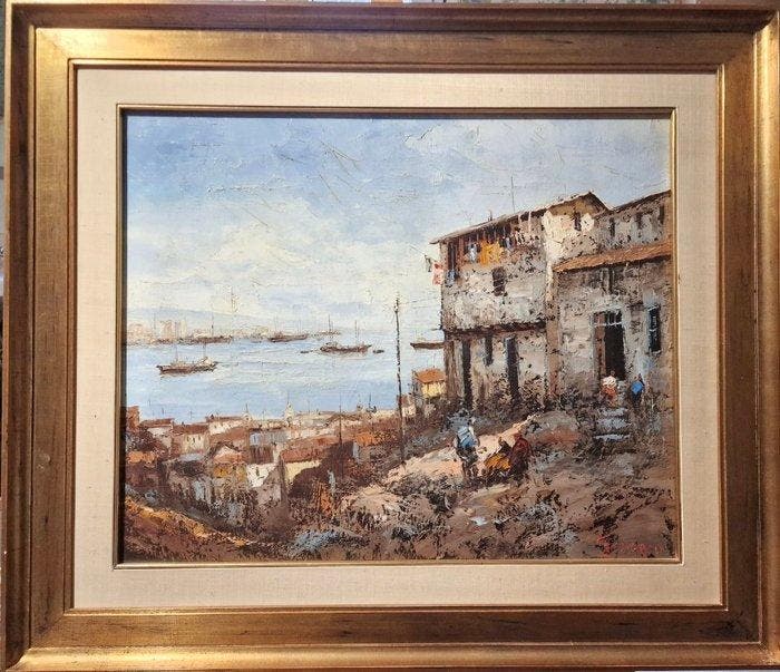 Valerio Cassano (1949) - Kuststadje in zuid Italië, Antiek en Kunst, Kunst | Schilderijen | Klassiek