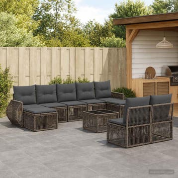 vidaXL Tuinbank Set 10 st Grijs en Donkergrijs poly rattan, Tuin en Terras, Verzenden, Nieuw