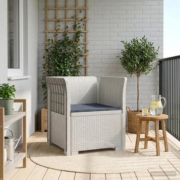 vidaXL Eén-zits Fauteuil met Kussen Rieten Look PP Wit, Verzenden, Nieuw