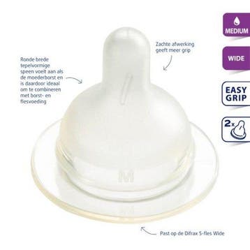 Difrax - Flesspeen soft breed M 2st (Flessen & Spenen), Verzenden, Nieuw