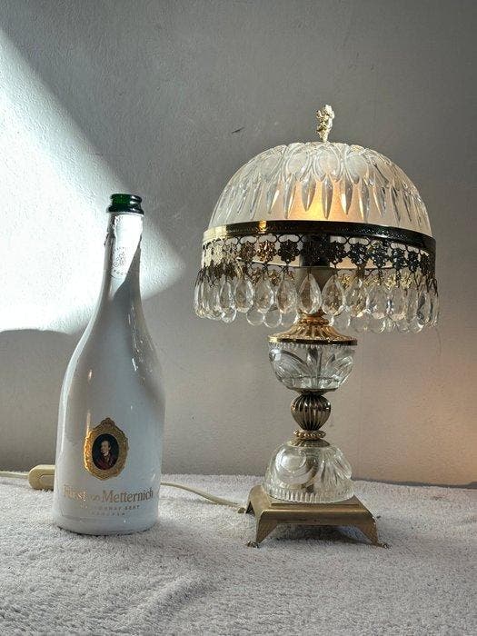 Tafellamp - Glas, Messing, Metaal - Crystal glass, Antiquités & Art, Curiosités & Brocante