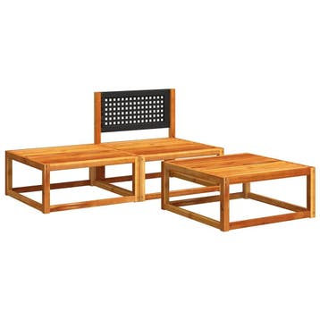 vidaXL 3-delige tuinbankset met kussens acaciahout & rotan, Tuin en Terras, Verzenden, Nieuw