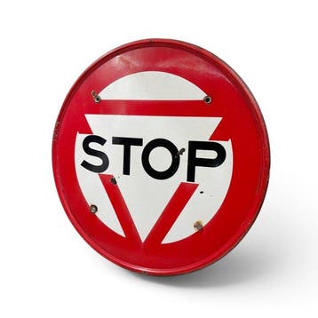 Rond emaille STOP-bord, 60 cm, vintage verkeersbord, vóór