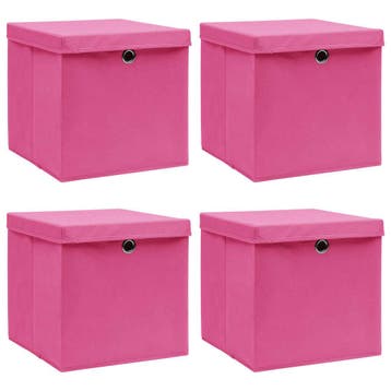 vidaXL Opbergboxen met deksel 4 st 32x32x32 cm stof roze, Verzenden, Nieuw