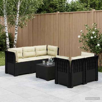 vidaXL 5-Zits Tuinbank met Kussens Rattanlook PP Antraciet, Verzenden, Nieuw
