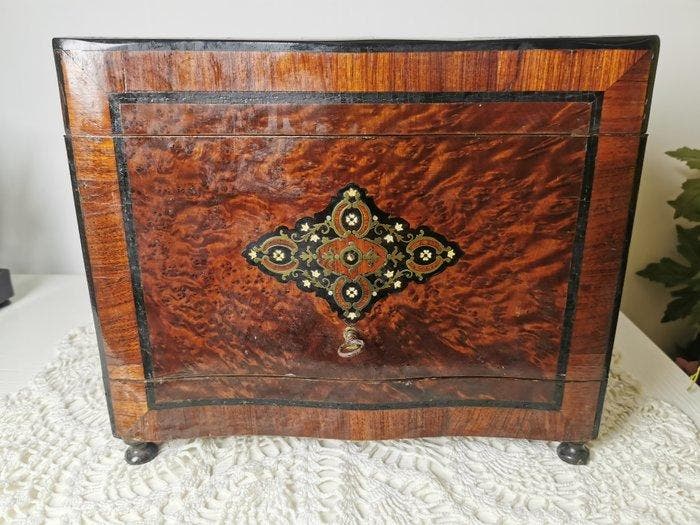 Armadietto bar - Osso, Ottone, Radica di noce - 33x27 cm -, Antiquités & Art, Antiquités | Meubles | Chaises & Canapés