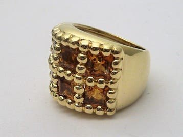 Ring - 18 karaat Geel goud - Citrien, Handtassen en Accessoires, Ringen, Nieuw