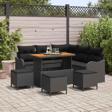 vidaXL Tuinbank Set 9 st 8-Aantal zitplaatsen Zwart, Verzenden, Nieuw