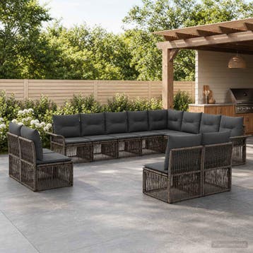 vidaXL Tuinbank Set 12 st Grijs poly rattan, Verzenden, Nieuw