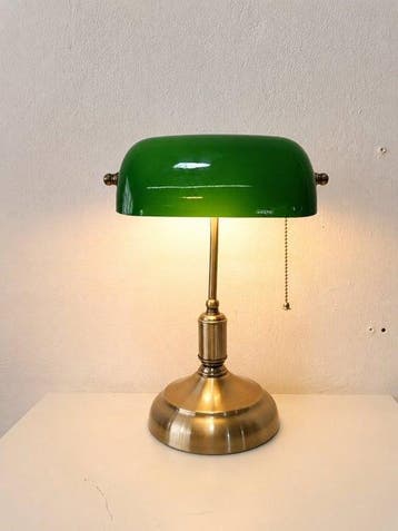 Bankierslamp - Metaal, Glas, Kristal