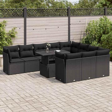 vidaXL 11-delige Loungeset met kussens poly rattan zwart, Verzenden, Nieuw, Loungeset