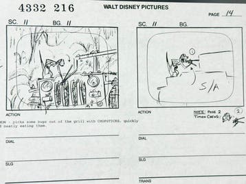 Walt Disney - Page de storyboard de production, signée par