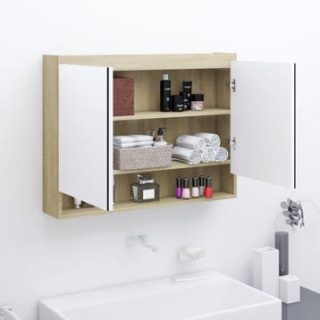vidaXL Badkamerkast met spiegel 80x15x60 cm MDF wit en, Verzenden, Nieuw