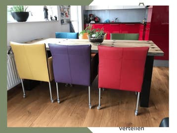 Set van 6 leren kuip eetkamerstoelen met wieltjes -, Ophalen of Verzenden, Nieuw, Eén