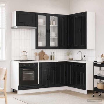 vidaXL Keukenblok KALMAR 8 st Zwart Bewerkt hout, Verzenden, Nieuw