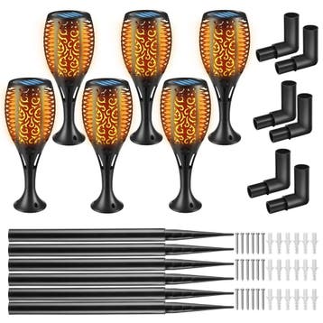 tectake Set van 6 solarlampen Flare, led, schemersensor - zw, Tuin en Terras, Verzenden, Nieuw