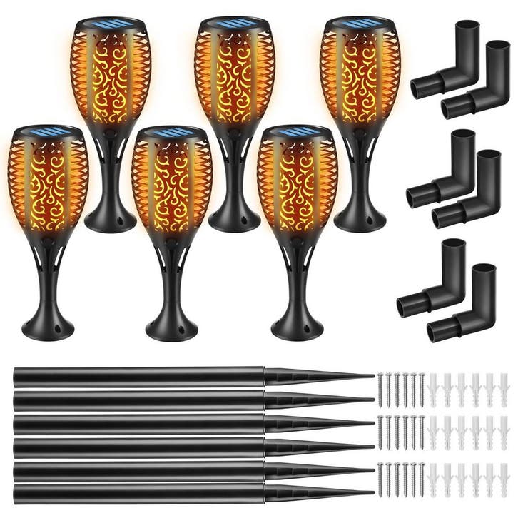 tectake Set van 6 solarlampen Flare, led, schemersensor - zw, Tuin en Terras, Overige Tuin en Terras, Verzenden