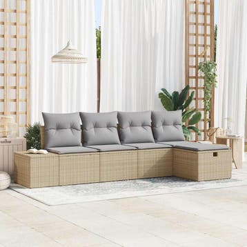 vidaXL Bankstel 5 st poly rattan, Verzenden