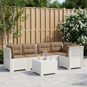 vidaXL 5-Zits Tuinbank met Kussens Rattanlook PP Wit, Verzenden