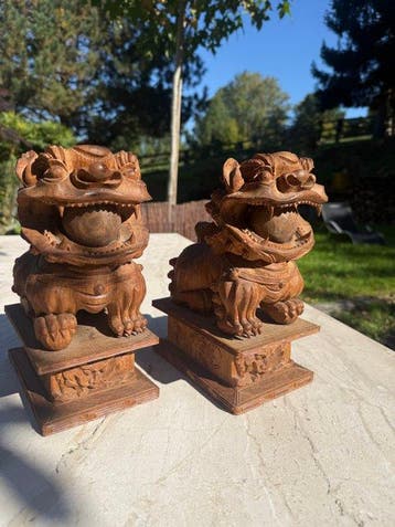 Paire de chien de Fô Chine - Teak - China (Zonder