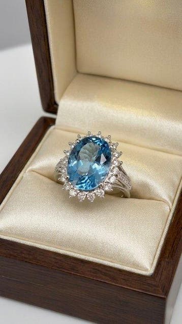 Zonder minimumprijs - Ring Zilver - 7.55ct. tw. Topaas -, Handtassen en Accessoires, Ringen, Nieuw
