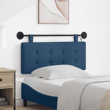 vidaXL Hangend hoofdbord Met LED-verlichting Blauw Stof, Verzenden
