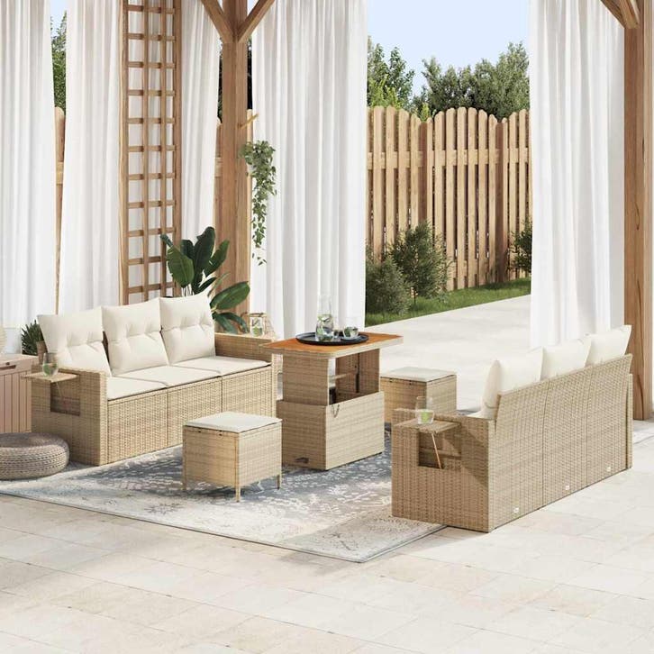 vidaXL Tuinbank Set met kussen met opslag 9 pcs beige en, Tuin en Terras, Tuinsets en Loungesets, Nieuw, Verzenden