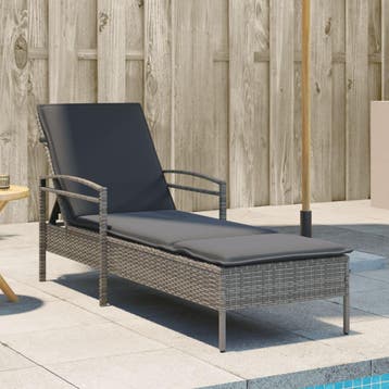 vidaXL Ligbed met kussen 63x200x81 cm poly rattan grijs, Verzenden