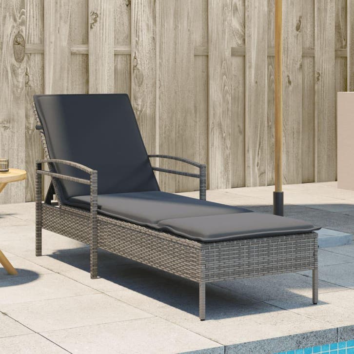 vidaXL Ligbed met kussen 63x200x81 cm poly rattan grijs, Tuin en Terras, Ligbedden, Nieuw, Verzenden