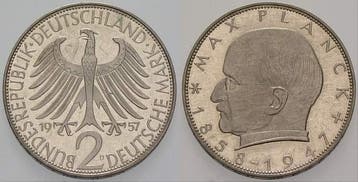 2 duitse Mark 1957 D 2 Mark Kursmunten Max Planck, Verzenden