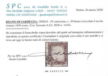 Anciens états italiens - Sardaigne - 1859 IV Émission 10 c.