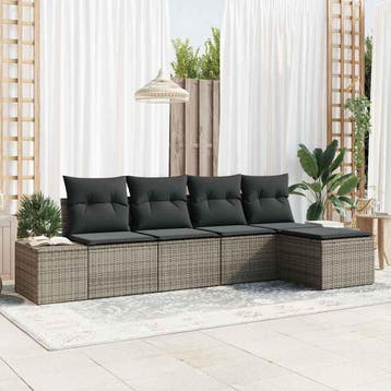 vidaXL Tuinbank Set 5 st Grijs poly rattan, Verzenden