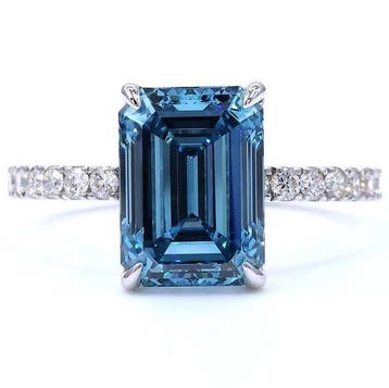 Ring - 18 karaat Witgoud - 3.52ct. tw. Blauw Diamant (Fancy, Nieuw