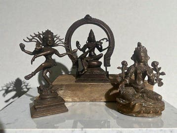 Indiaase en Nepalese bronzen godheden – Set van 3 – Dansende