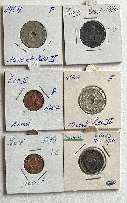 Belgique. Léopold II. 1866/1907, Lot 14 stuks (Sans prix de, Postzegels en Munten, Munten | Nederland