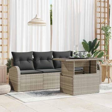 vidaXL Tuinbank Set 5 st Lichtgrijs Poly rattan, Tuin en Terras, Verzenden, Nieuw