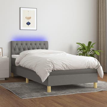 vidaXL Boxspring met matras en LED stof donkergrijs 90x200, Verzenden, Nieuw