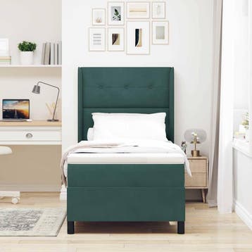 vidaXL Boxspring bed met hoofdeinde Donkergroen 90 x 190 cm, Verzenden, Nieuw