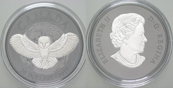 20 Dollar 2017 Kanada Nocturnal By Nature The Barn Owl, Postzegels en Munten, Munten | Amerika, Verzenden