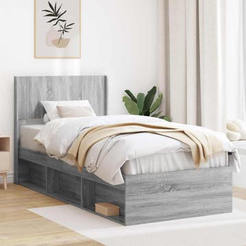 vidaXL Bedframe met opbergruimte en hoofdbord Grijs Sonoma, Huis en Inrichting, Slaapkamer | Bedden, Verzenden, Nieuw