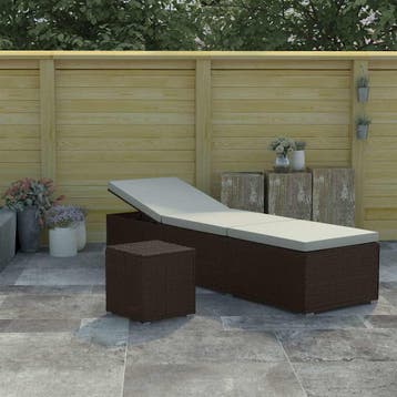 vidaXL Ligbed met kussen en theetafel poly rattan bruin, Verzenden